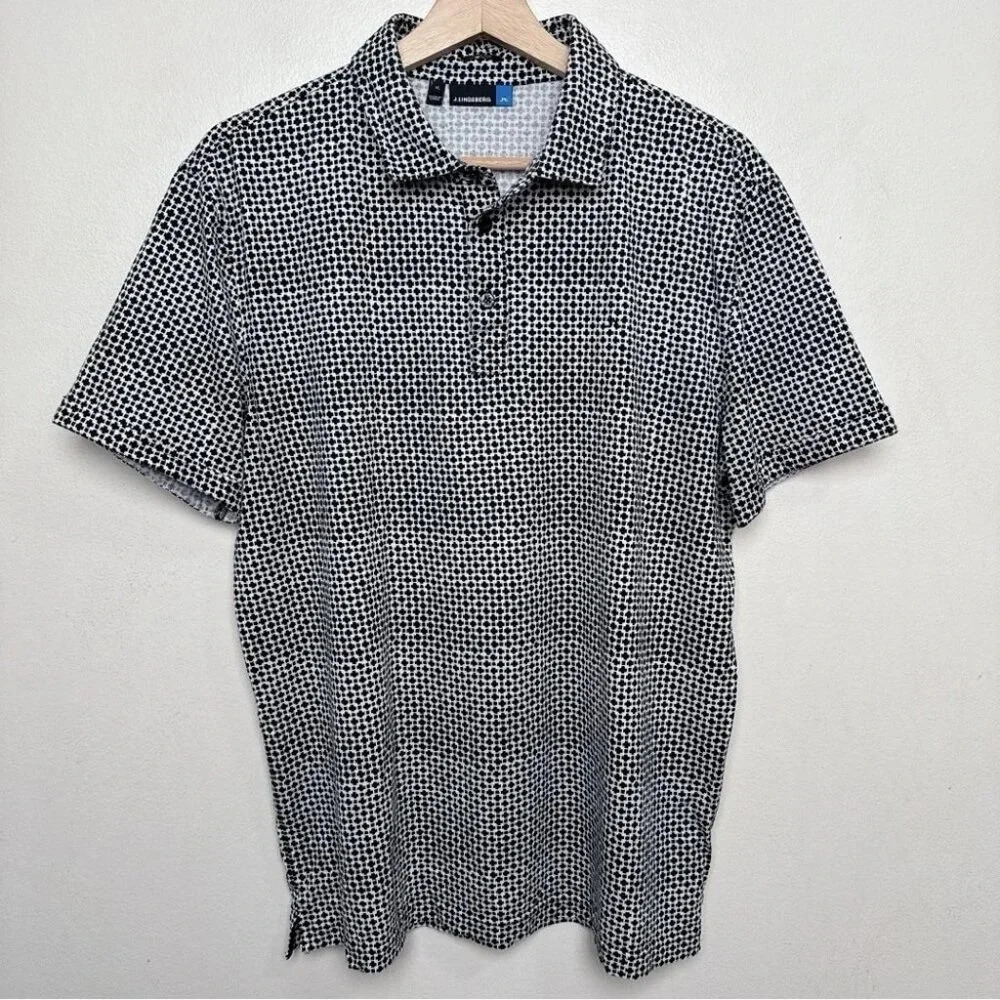 J. Lindeberg  Mens Xlarge Tour Tech Slim Fit Geometric Print Polo Shirt